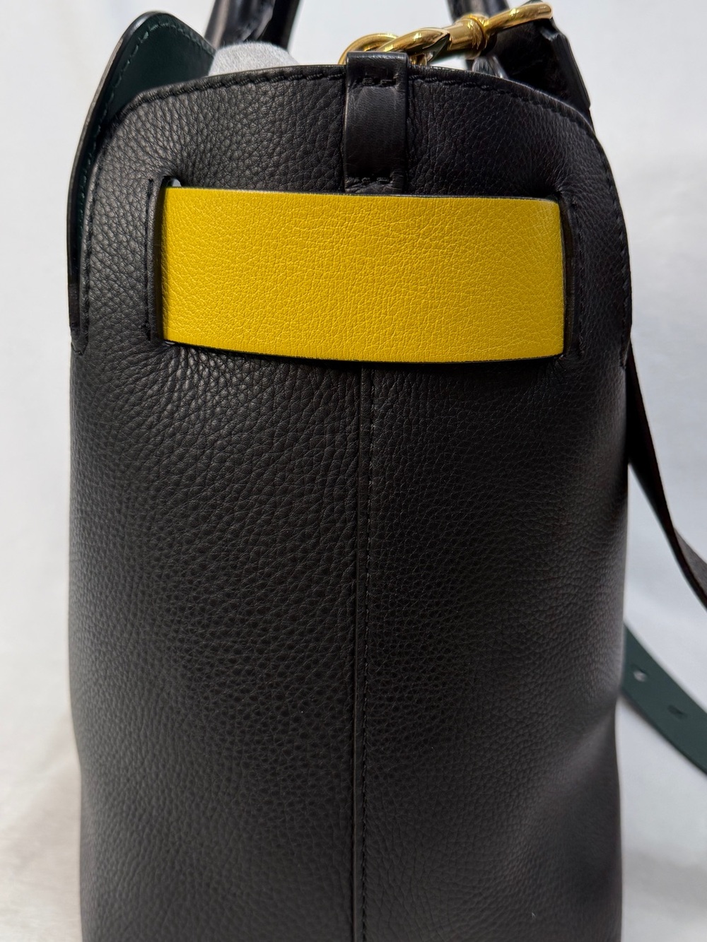 Burberry Black Leather Tote with Yellow Strap and Green Shoulder Strap - Picture 4 of 12